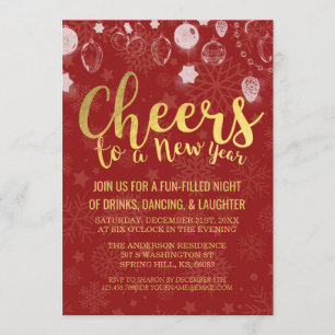 Red & Gold Christmas / Cheers New Year's Eve Party Invitation