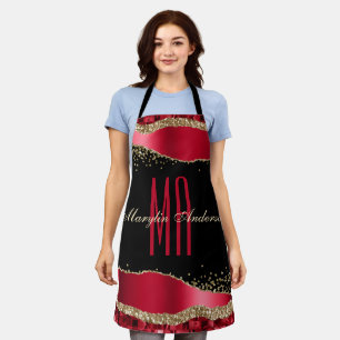 RED & GOLD CHRISTMAS CHIC TEARS CUSTOM MONOGRAM APRON