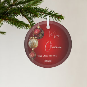 Red gold Christmas decor Glass Ornament