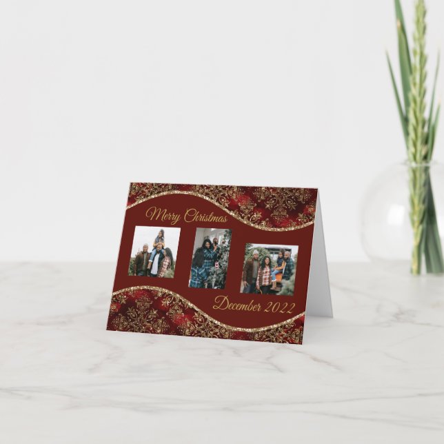 Red & Gold Christmas Folded Photo Card (Front)