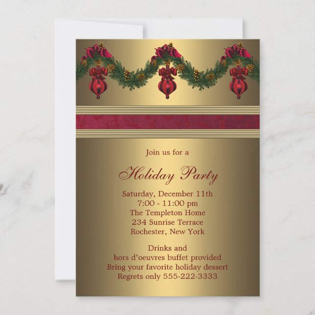Red Gold Christmas Holiday Party Invitation (Front)