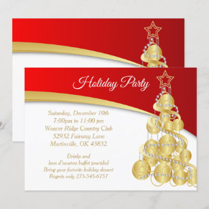 Red Gold Christmas Holiday Tree Invitation
