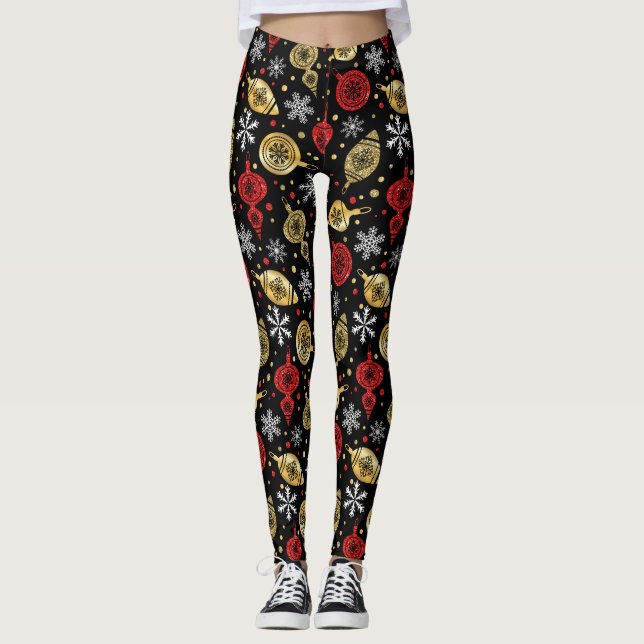 Red/Gold Christmas Ornament Women's Leggings (Front)