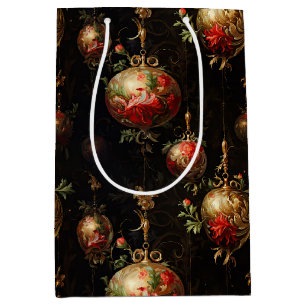 Red Gold Christmas Ornaments  Medium Gift Bag