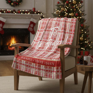 Red Gold Christmas Plaid Pattern#2 ID1009 Fleece Blanket