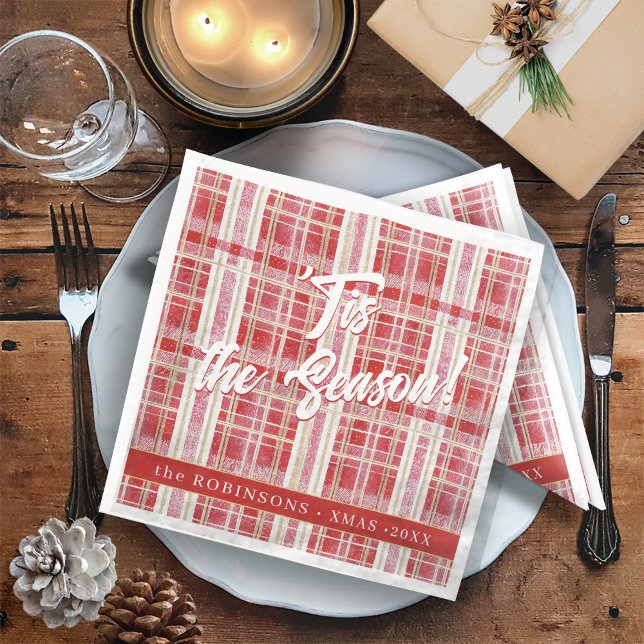 Red Gold Christmas Plaid Pattern#2 ID1009 Napkin (Creator Uploaded)