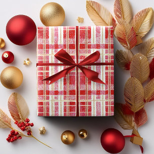 Red Gold Christmas Plaid Pattern#2 ID1009 Wrapping Paper