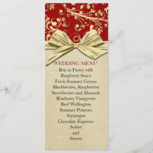 Red/Gold Christmas Ribbon Damask Wedding Menu