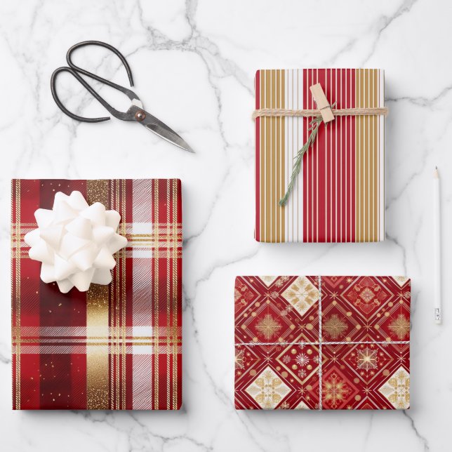 Red Gold Christmas Tartan Pattern#7 ID1009 Wrapping Paper Sheet (Front)
