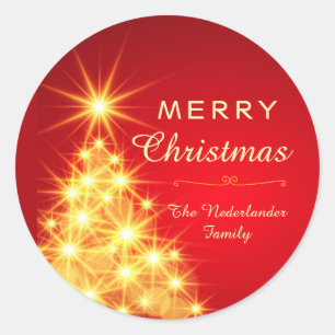 Red Gold Christmas Tree Holiday Classic Round Sticker