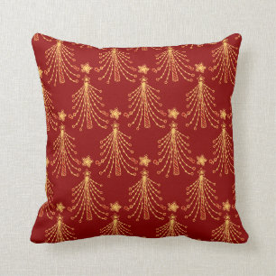 Red & Gold Christmas Tree Lights Elegant Pattern Throw Pillow