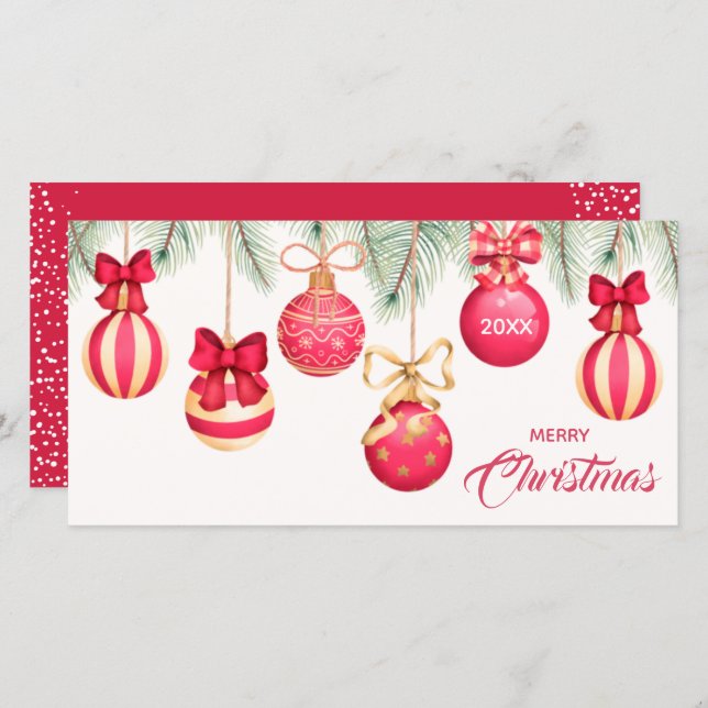 Red Gold Christmas Tree Ornaments Holiday Card (Front/Back)