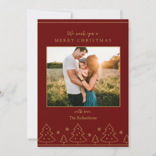 Red Gold Christmas Tree Two Photo Holiday Card