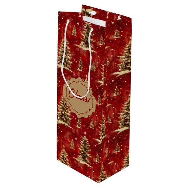 Red Gold Christmas Trees  Wine Gift Bag (Front Angled)