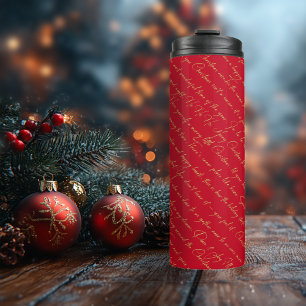 Red Gold Christmas Typography Pattern#36 ID1009 Thermal Tumbler
