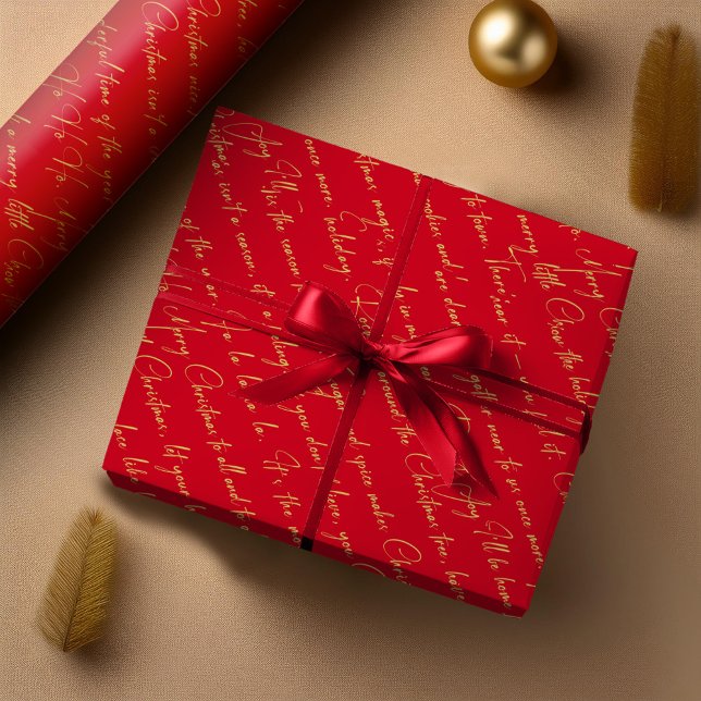 Red Gold Christmas Typography Pattern#36 ID1009 Wrapping Paper (Creator Uploaded)