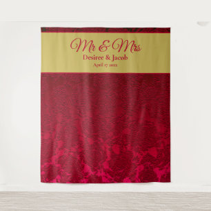 Red Gold Christmas Winter Wedding Reception Tapestry