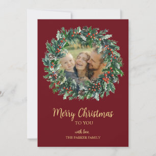 Red & Gold Christmas Wreath Holiday Card