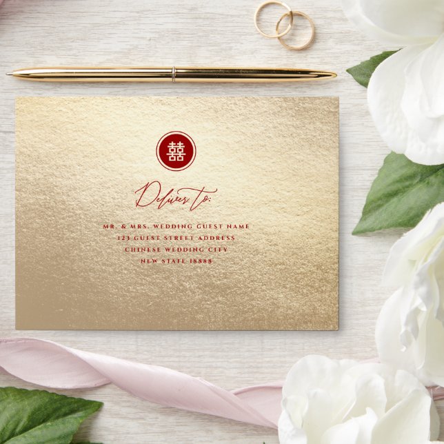 Red/Gold Circle Double Happiness Chinese Wedding Envelope (Wedding)