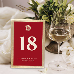 Red Gold Classic Circle Double Xi Chinese Wedding Table Number