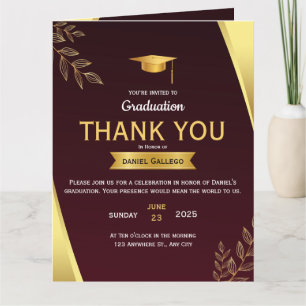 Red Gold Classy Graduation Thank You Card