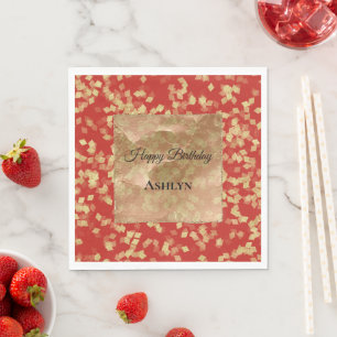 Red Gold Confetti Abstract Birthday Napkin