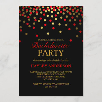 Red & Gold Confetti Bachelorette Invitation