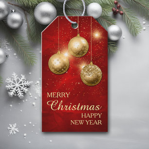 Red Gold Confetti Christmas Bulbs Gift Tags