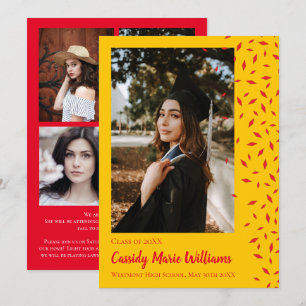 Red Gold Confetti Graduation Announcement