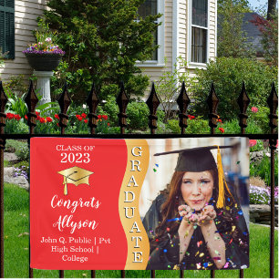 Red   Gold Congrats Graduate Wave Photo Banner
