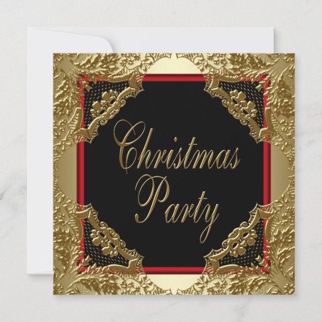 Red Gold Corporate Christmas Party Invitations (Devant)