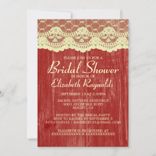 Red & Gold Country Lace Bridal Shower Invitations