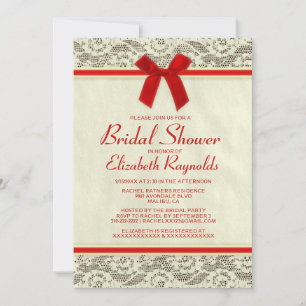 Red & Gold Country Lace Bridal Shower Invitations