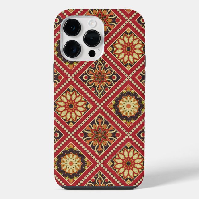 RED GOLD CREAM MANDALA PATTERN iPhone CASE (Back)