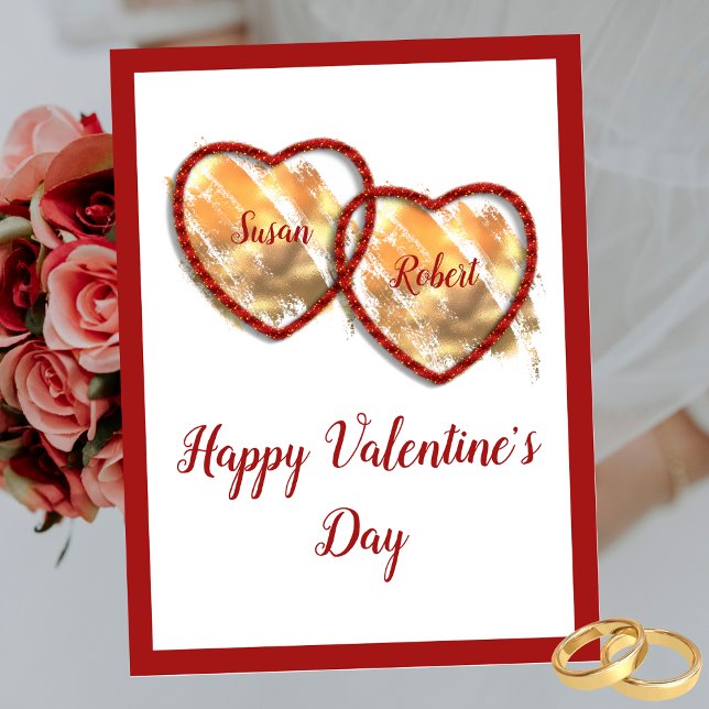 Red Gold Cute Love Heart Happy Valentines Day Postcard (Creator Uploaded)
