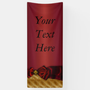 Red Gold Damask Bow Banner