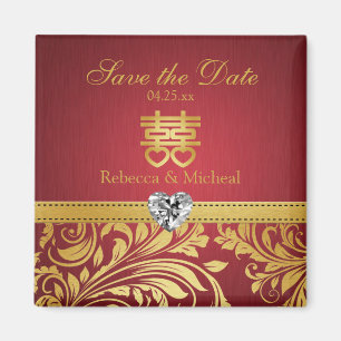 Red & Gold Damask, Chinese Double Happipness Magnet