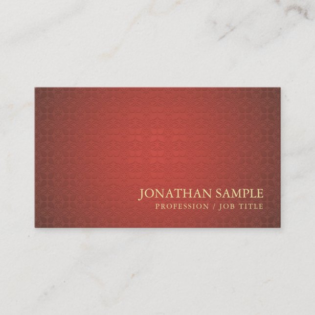 Red Gold Damask Glamourous Plain Luxury Trendy Business Card (Front)