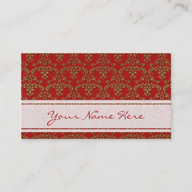 Red & Gold Damask Pattern Business Card (Front)