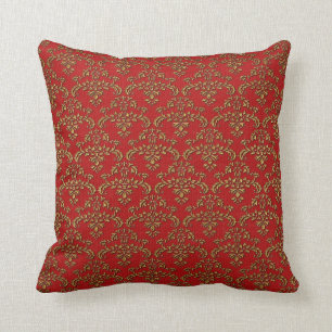 Red & Gold Damask Throw Pillow