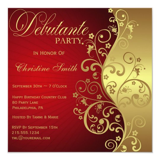 Red Gold Debutante Party Invitation Zazzle Ca