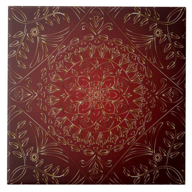 Red Gold Decorative Ceramic Tile (Front)