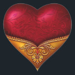 Red & Gold Decorative Heart Sticker<br><div class="desc">Beautiful heart sticker with red heart and gold decoration,  perfect for adorning scrapbook pages or used as an envelope seal.</div>