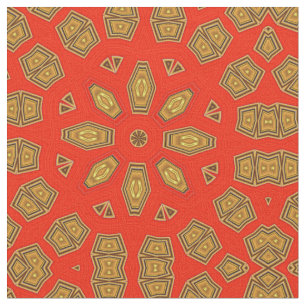 Red Gold Diamond Circular Pattern Fabric
