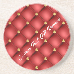 Red Gold Diamond Tufted Coaster with Custom Text