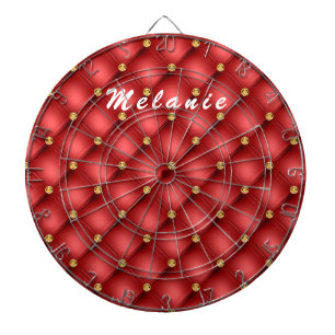 Red Gold Diamond Tufted Custom Name Dart Board