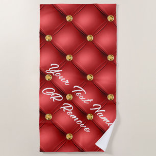 Red Gold Diamond Tufted Custom Text Beach Towel