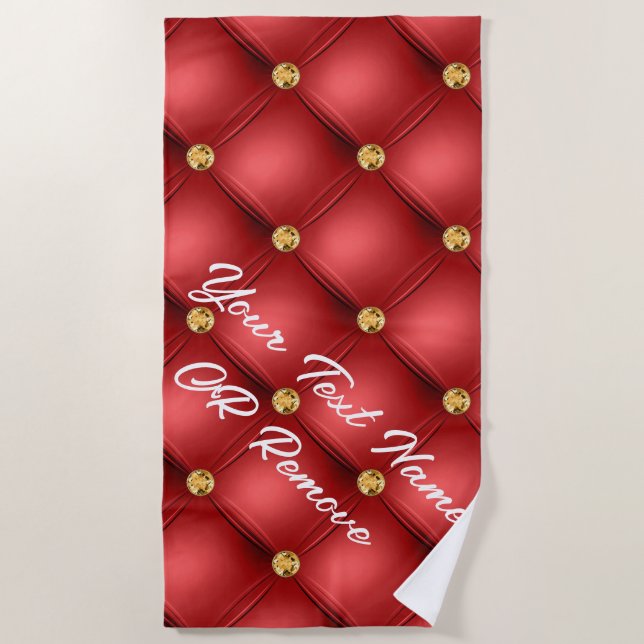 Red Gold Diamond Tufted Custom Text Beach Towel (Front)
