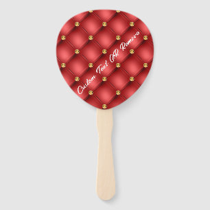 Red Gold Diamond Tufted Custom Text Hand Fan