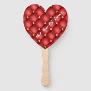 Red Gold Diamond Tufted Custom Text Hand Fan